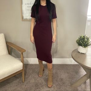 Burgundy Midi Dress With Slit Back